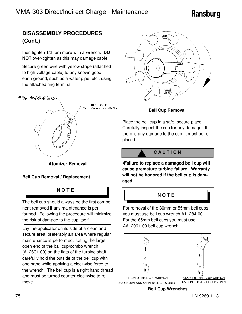 Mma-303 direct/indirect charge - maintenance, Disassembly procedures (cont.) | Ransburg MMA-303 Direct_Ind Charge Atomizer A12870 User Manual | Page 78 / 132