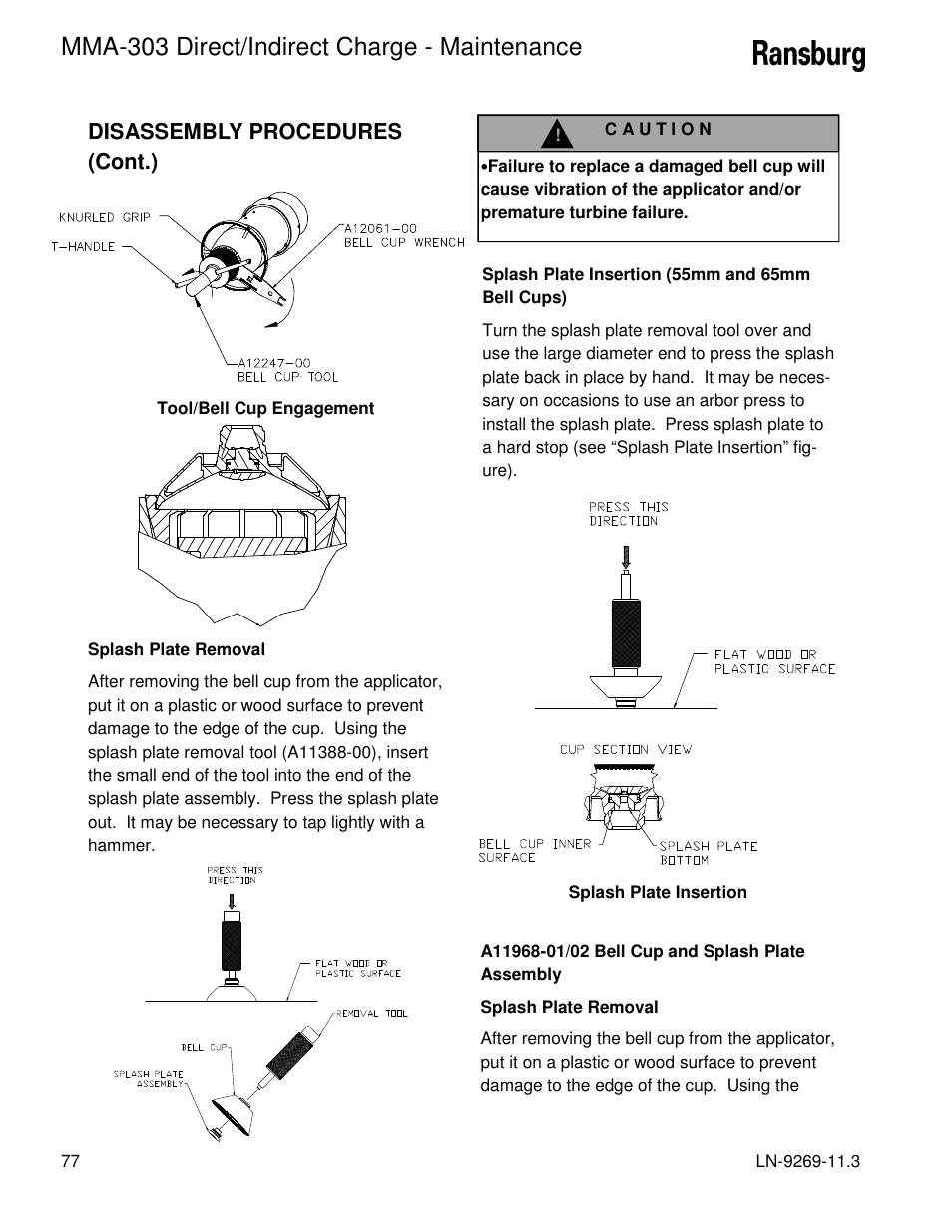 Mma-303 direct/indirect charge - maintenance, Disassembly procedures (cont.) | Ransburg MMA-303 Direct_Ind Charge Atomizer A12870 User Manual | Page 80 / 132