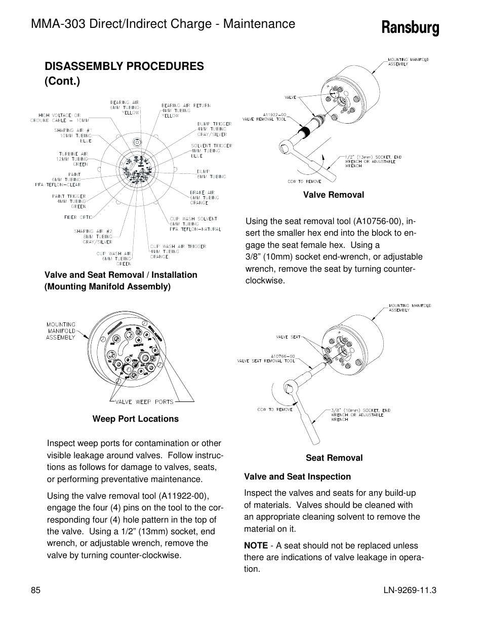 Mma-303 direct/indirect charge - maintenance | Ransburg MMA-303 Direct_Ind Charge Atomizer A12870 User Manual | Page 88 / 132
