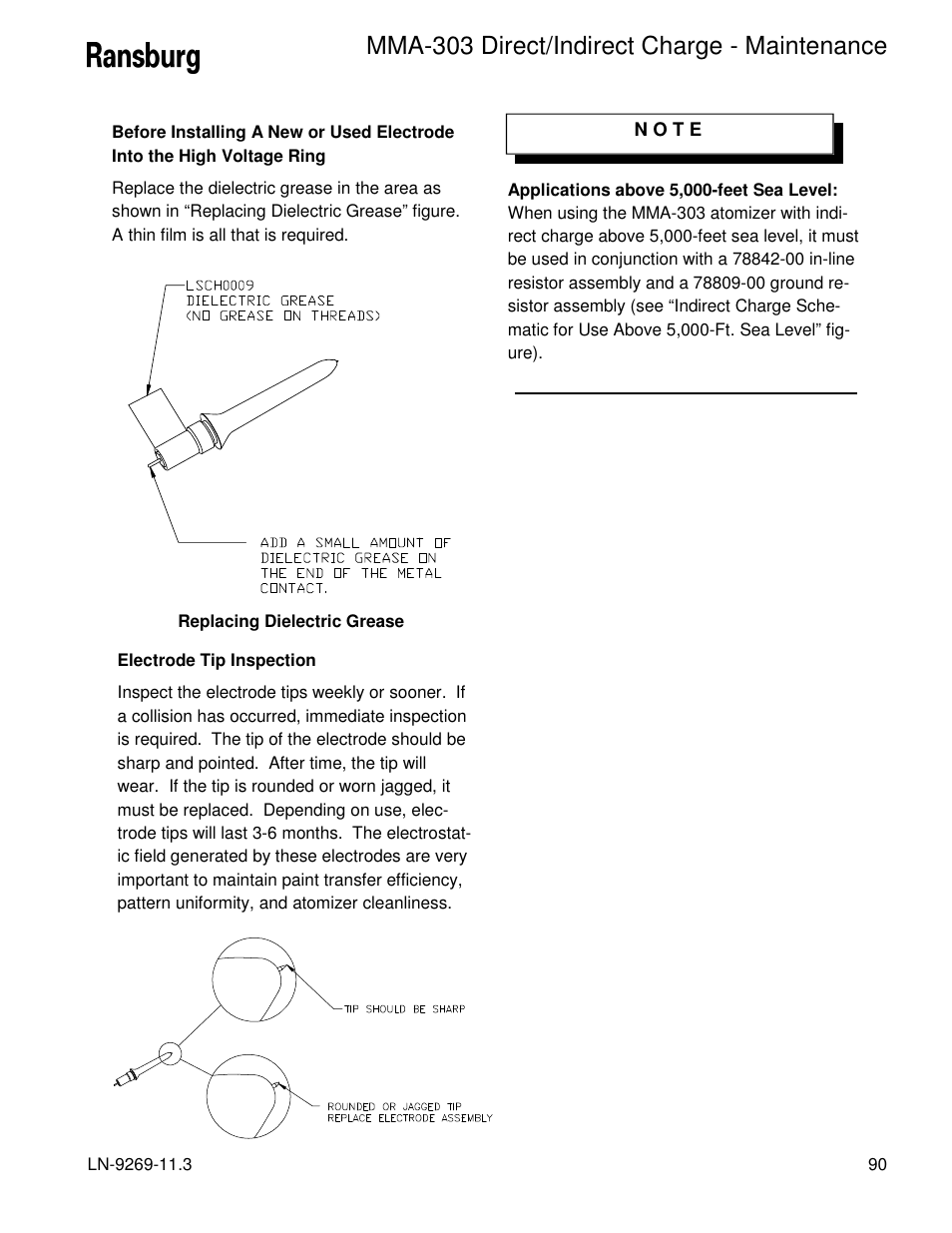 Mma-303 direct/indirect charge - maintenance | Ransburg MMA-303 Direct_Ind Charge Atomizer A12870 User Manual | Page 93 / 132