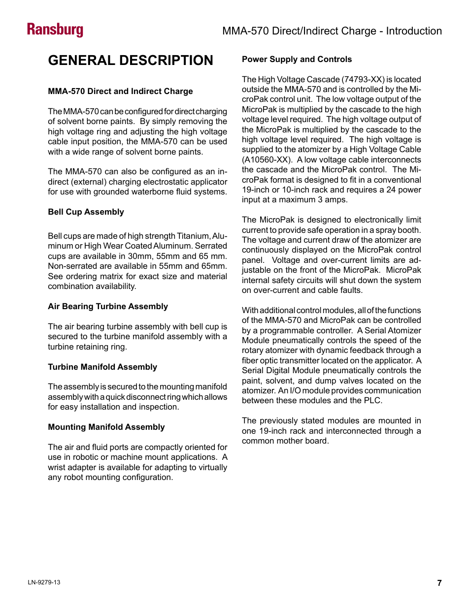 General description, Ransburg, Mma-570 direct/indirect charge - introduction | Ransburg MMA-570 Direct_Ind Charge Atomizer A13366 User Manual | Page 10 / 109