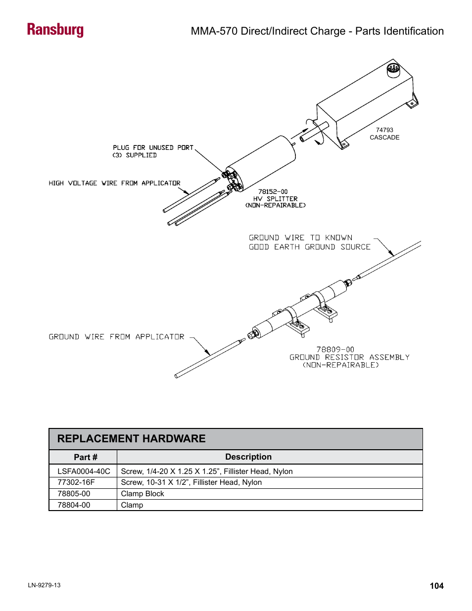 Replacement hardware, Ransburg | Ransburg MMA-570 Direct_Ind Charge Atomizer A13366 User Manual | Page 107 / 109