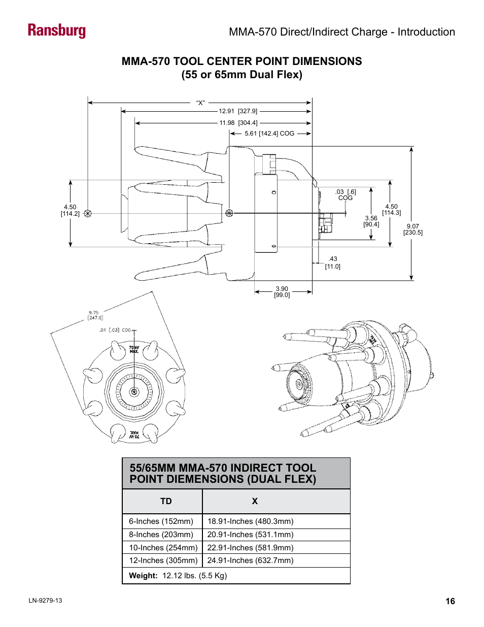 Mma-570 indirect tool center point dimensions, Ransburg, Mma-570 direct/indirect charge - introduction | Ransburg MMA-570 Direct_Ind Charge Atomizer A13366 User Manual | Page 19 / 109