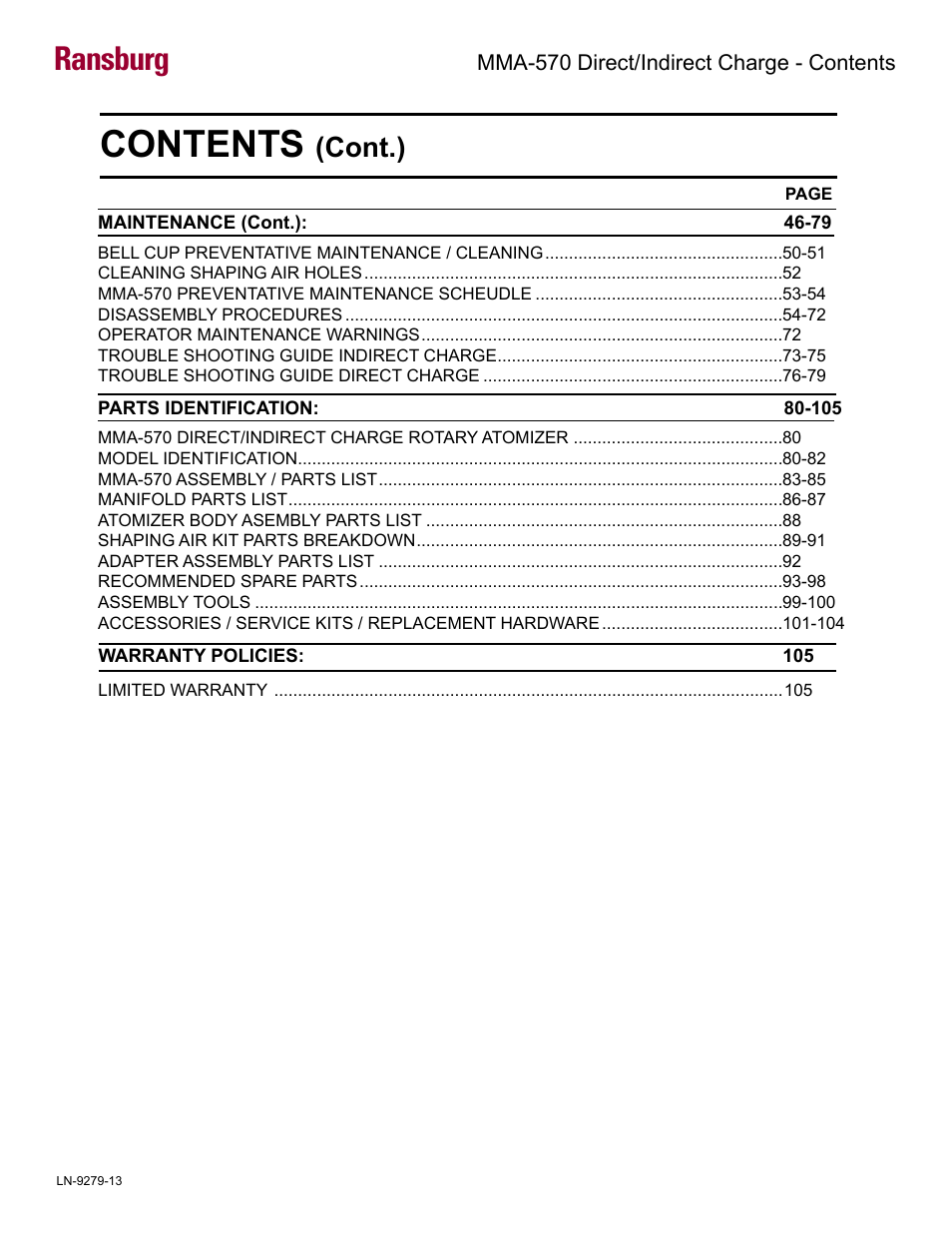 Ransburg MMA-570 Direct_Ind Charge Atomizer A13366 User Manual | Page 3 / 109