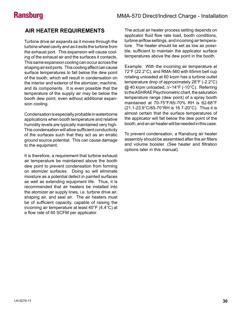 Air heater requirements, Ransburg, Mma-570 direct/indirect charge - installation | Ransburg MMA-570 Direct_Ind Charge Atomizer A13366 User Manual | Page 33 / 109