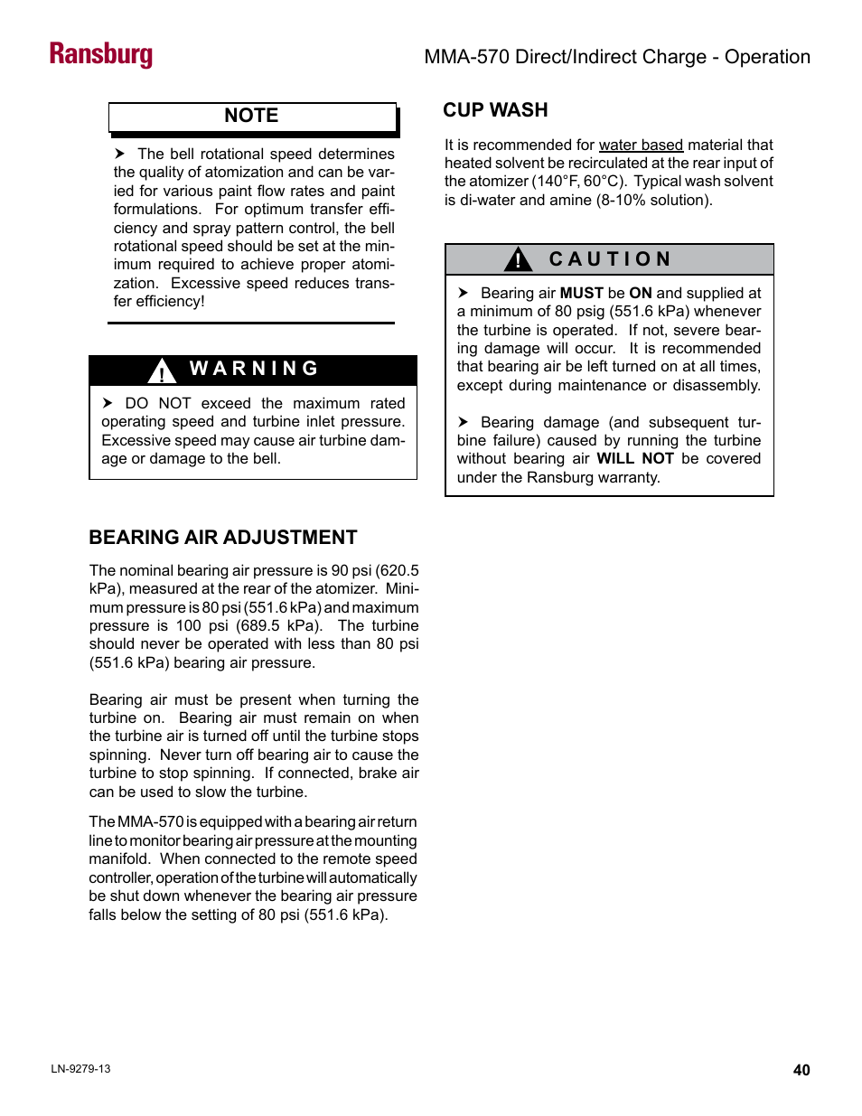 Bearing air adjustment, Cup wash, Ransburg | Ransburg MMA-570 Direct_Ind Charge Atomizer A13366 User Manual | Page 43 / 109