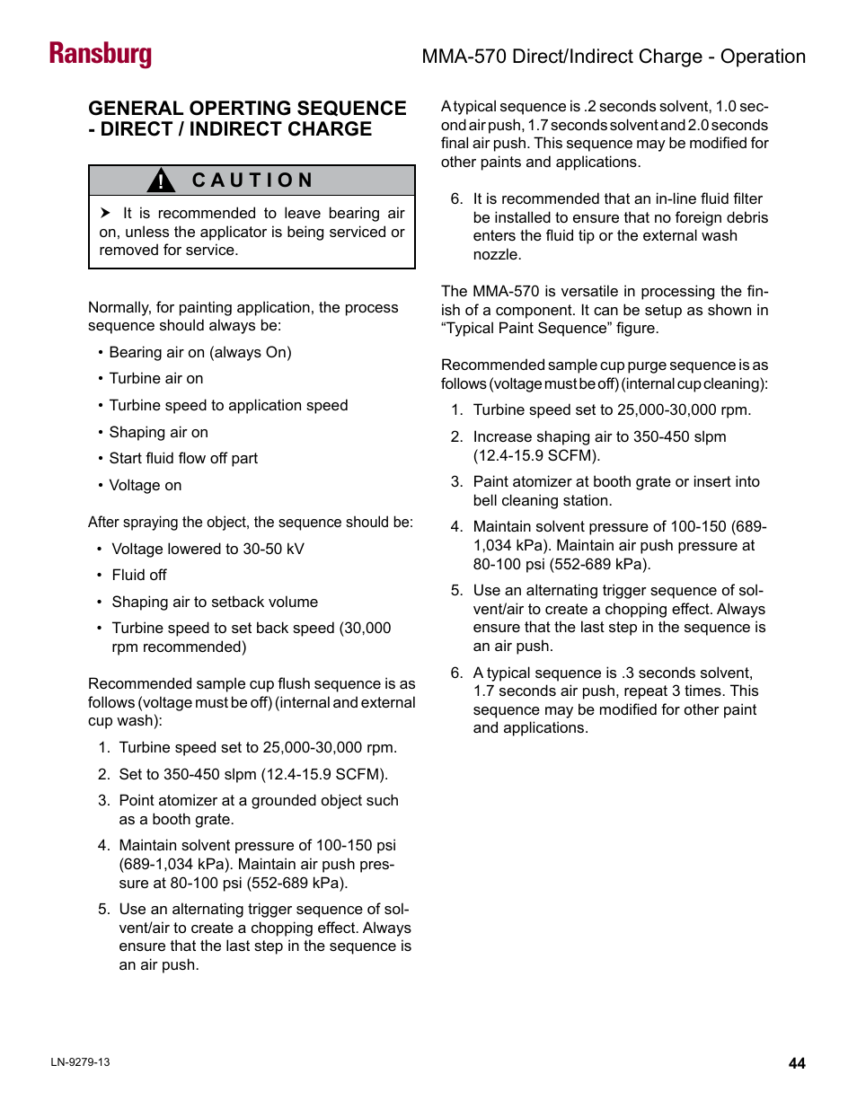General operting sequence, Ransburg | Ransburg MMA-570 Direct_Ind Charge Atomizer A13366 User Manual | Page 47 / 109