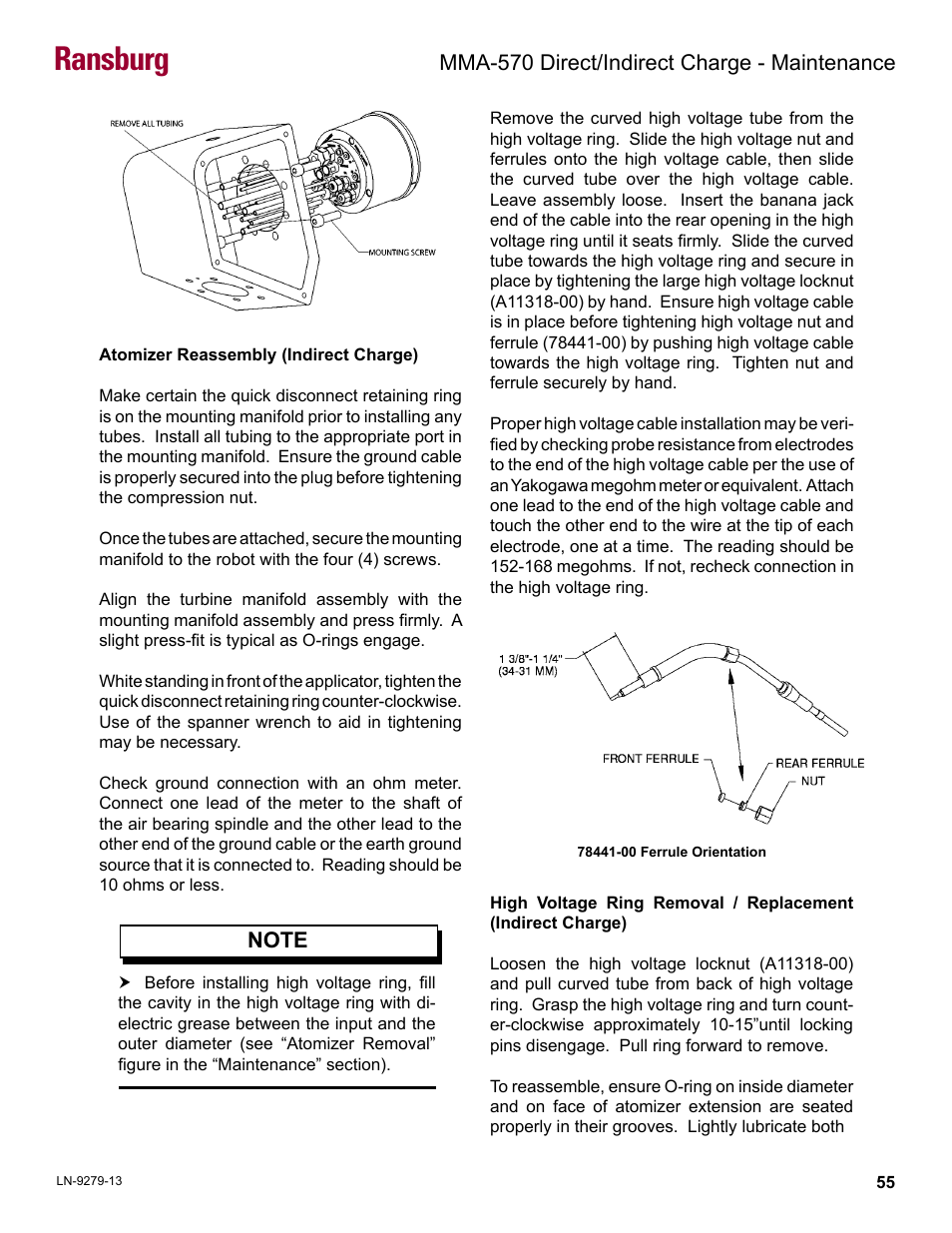 Ransburg, Mma-570 direct/indirect charge - maintenance | Ransburg MMA-570 Direct_Ind Charge Atomizer A13366 User Manual | Page 58 / 109