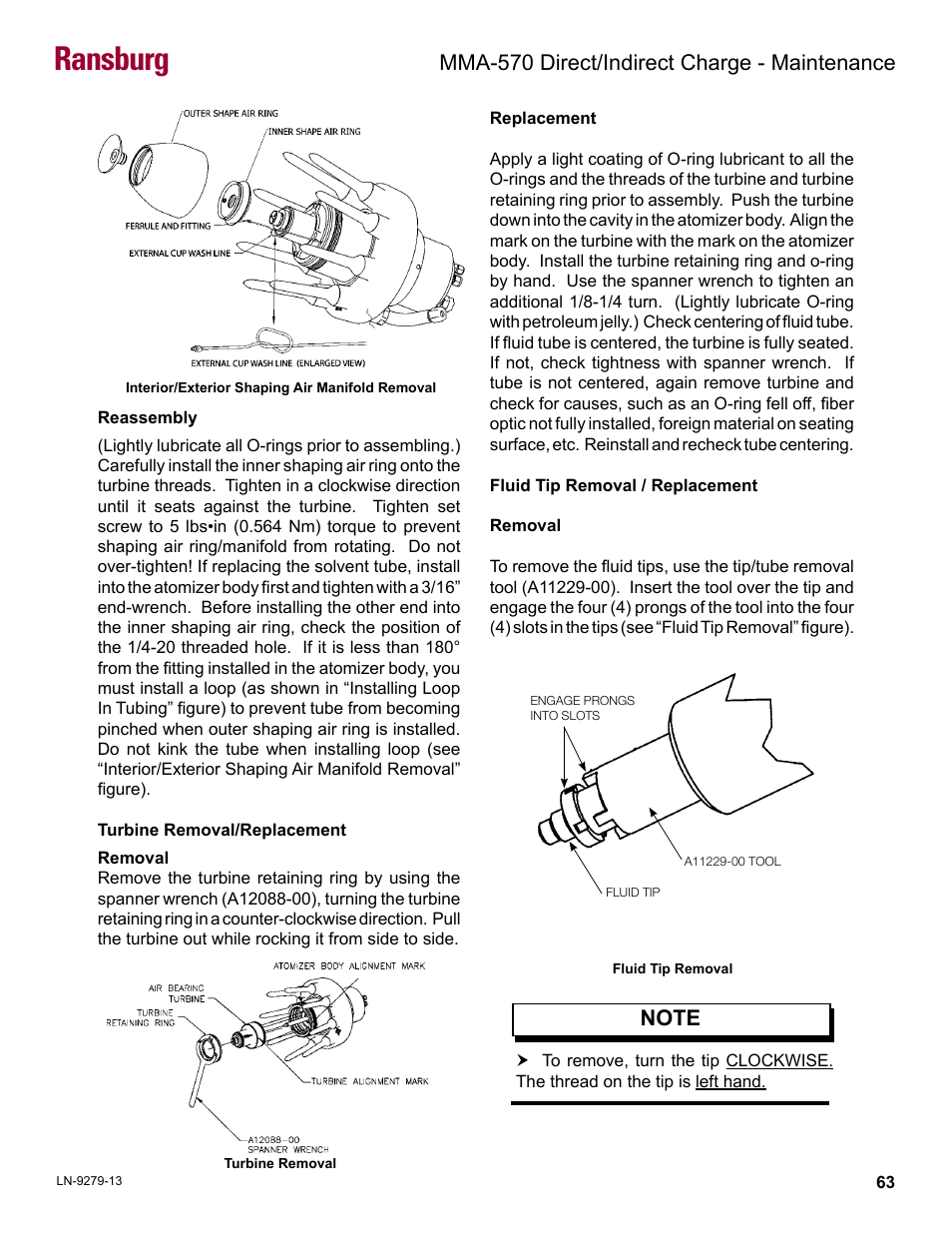 Ransburg, Mma-570 direct/indirect charge - maintenance | Ransburg MMA-570 Direct_Ind Charge Atomizer A13366 User Manual | Page 66 / 109