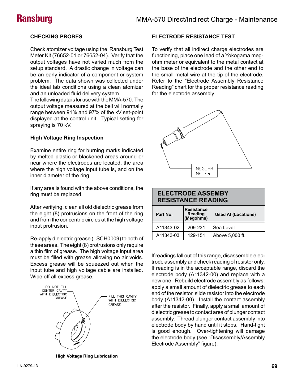 Ransburg, Mma-570 direct/indirect charge - maintenance | Ransburg MMA-570 Direct_Ind Charge Atomizer A13366 User Manual | Page 72 / 109