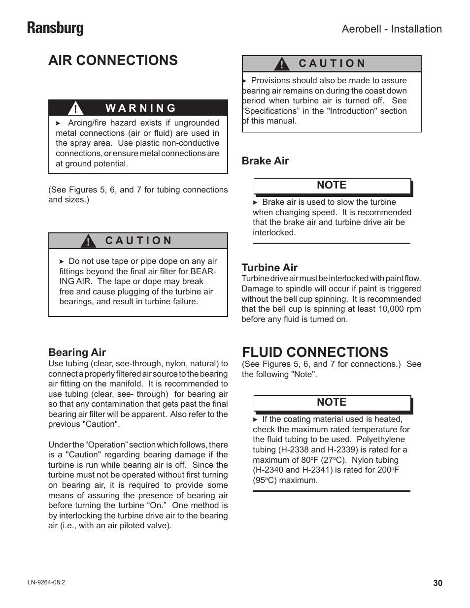 Ransburg, Air connections, Fluid connections | Ransburg Aerobell (Std.) Rotary Atomizer A12381 User Manual | Page 34 / 89