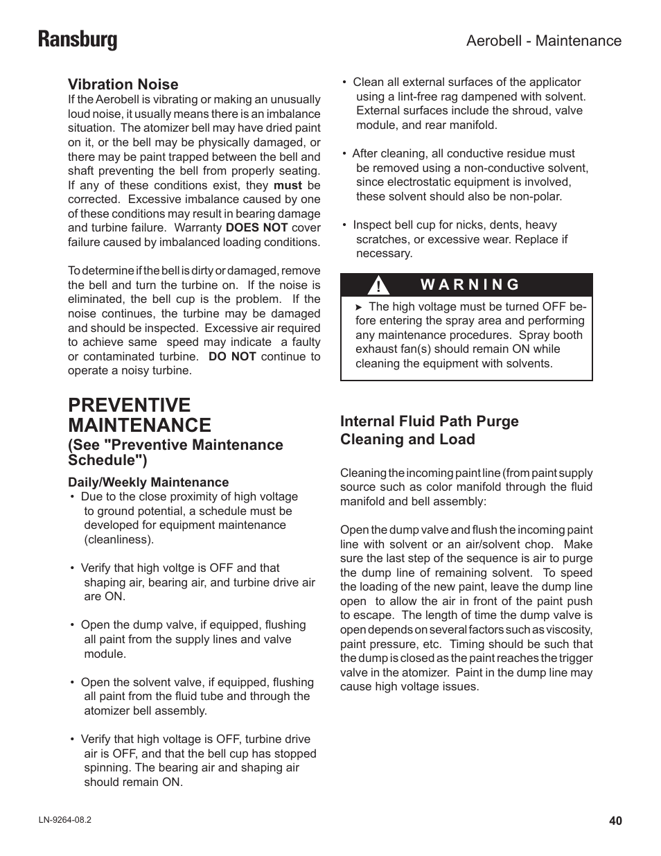 Ransburg, Preventive maintenance | Ransburg Aerobell (Std.) Rotary Atomizer A12381 User Manual | Page 44 / 89