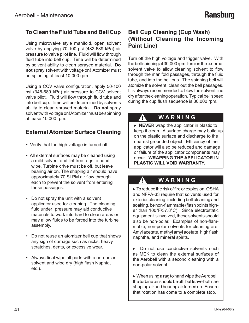 Ransburg | Ransburg Aerobell (Std.) Rotary Atomizer A12381 User Manual | Page 45 / 89
