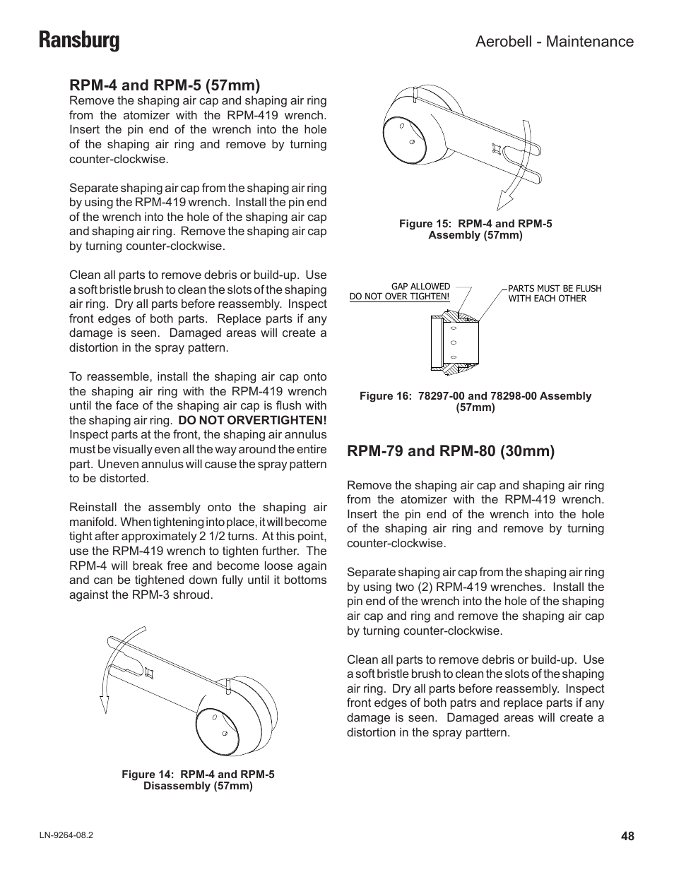 Ransburg, Rpm-4 and rpm-5 (57mm), Aerobell - maintenance | Ransburg Aerobell (Std.) Rotary Atomizer A12381 User Manual | Page 52 / 89