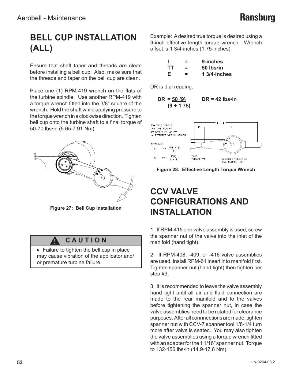 Ransburg, Bell cup installation (all), Ccv valve configurations and installation | Ransburg Aerobell (Std.) Rotary Atomizer A12381 User Manual | Page 57 / 89