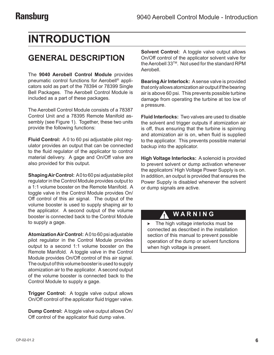 Introduction, Ransburg, General description | Ransburg 9040 Aerobell Control Module 78387-00 User Manual | Page 9 / 33