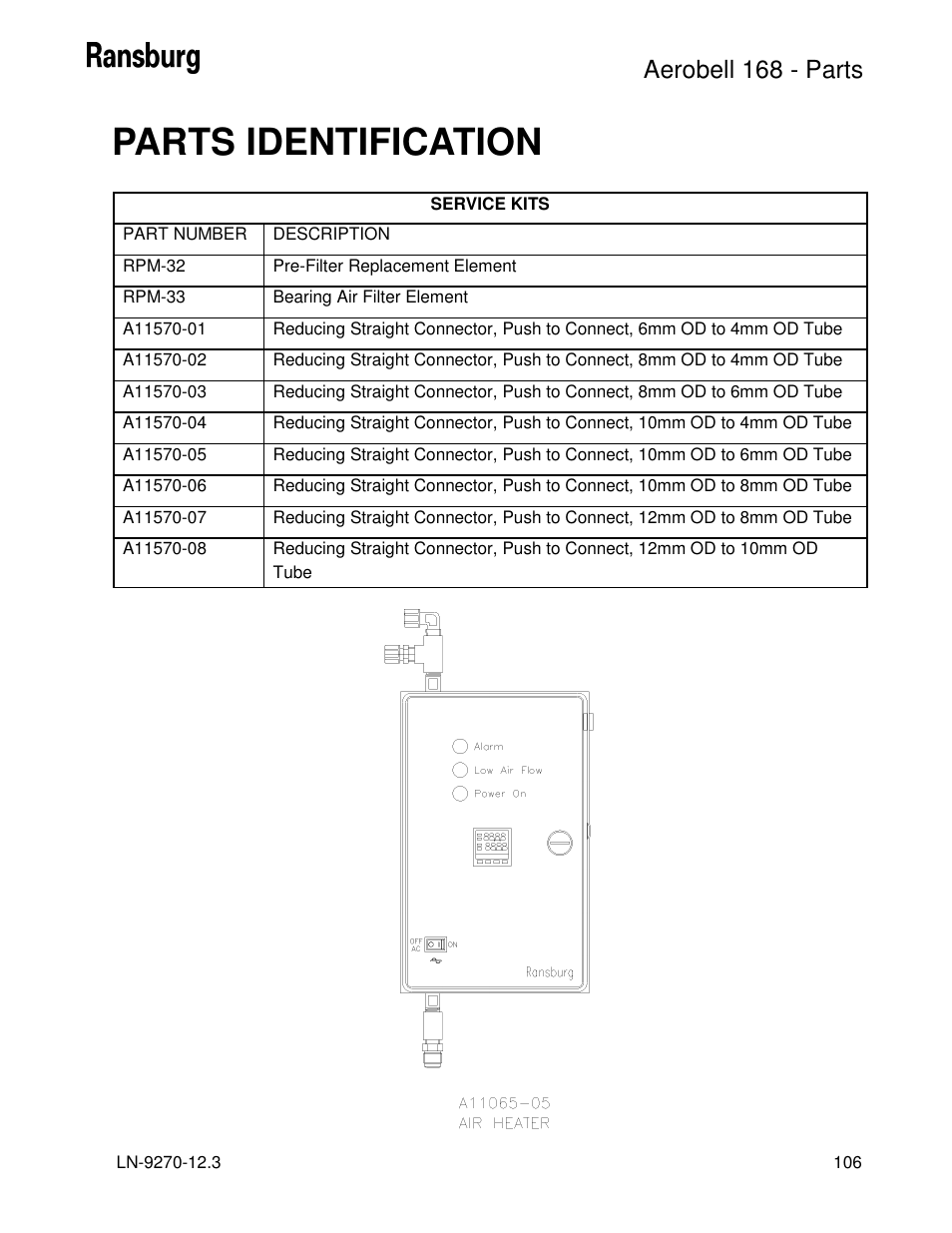 Parts identification, Aerobell 168 - parts | Ransburg Aerobell 168 A12787 User Manual | Page 109 / 116