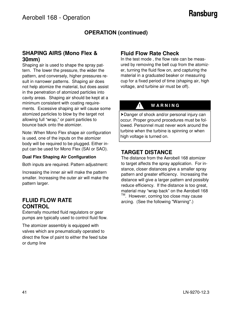 Aerobell 168 - operation | Ransburg Aerobell 168 A12787 User Manual | Page 44 / 116