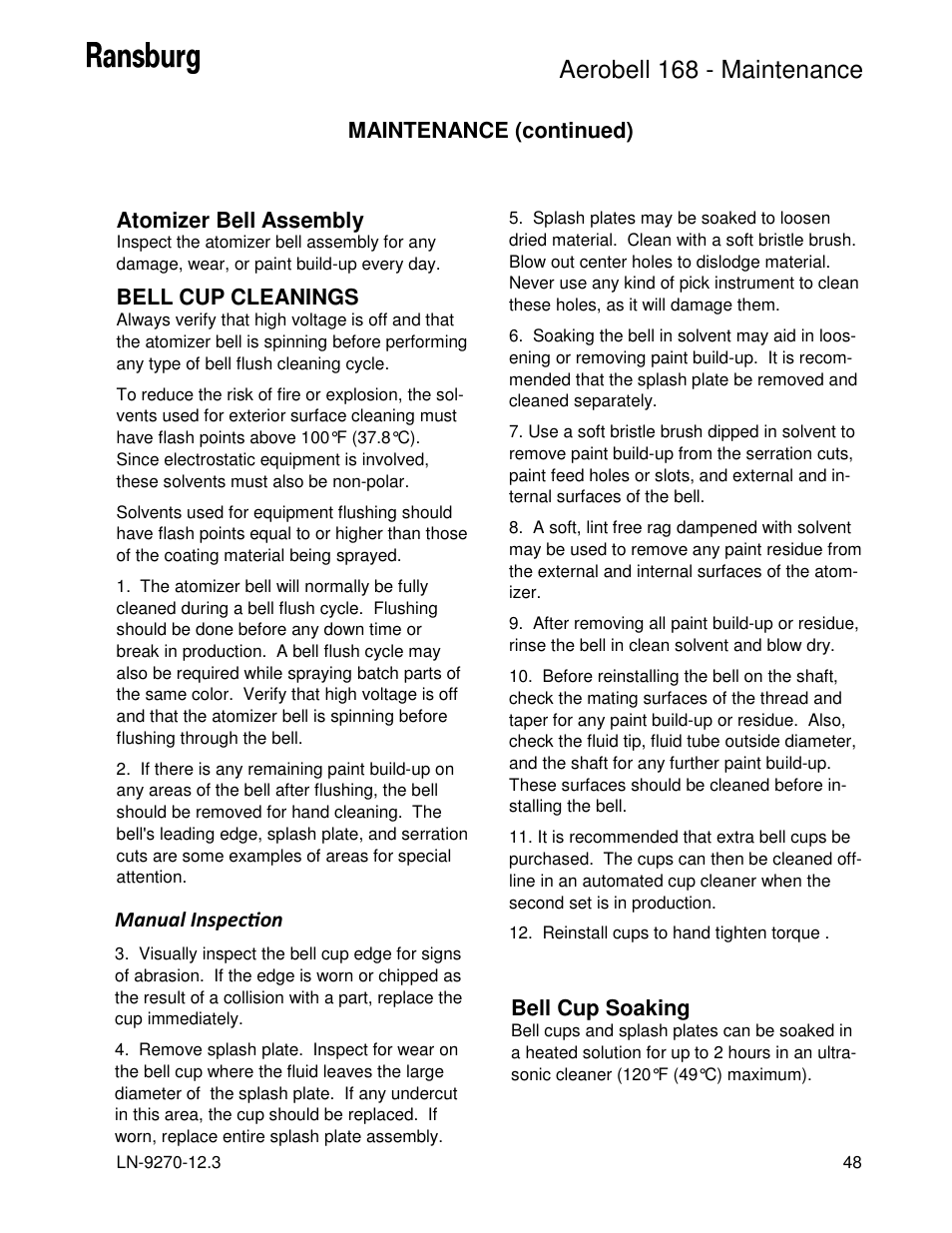 Aerobell 168 - maintenance | Ransburg Aerobell 168 A12787 User Manual | Page 51 / 116