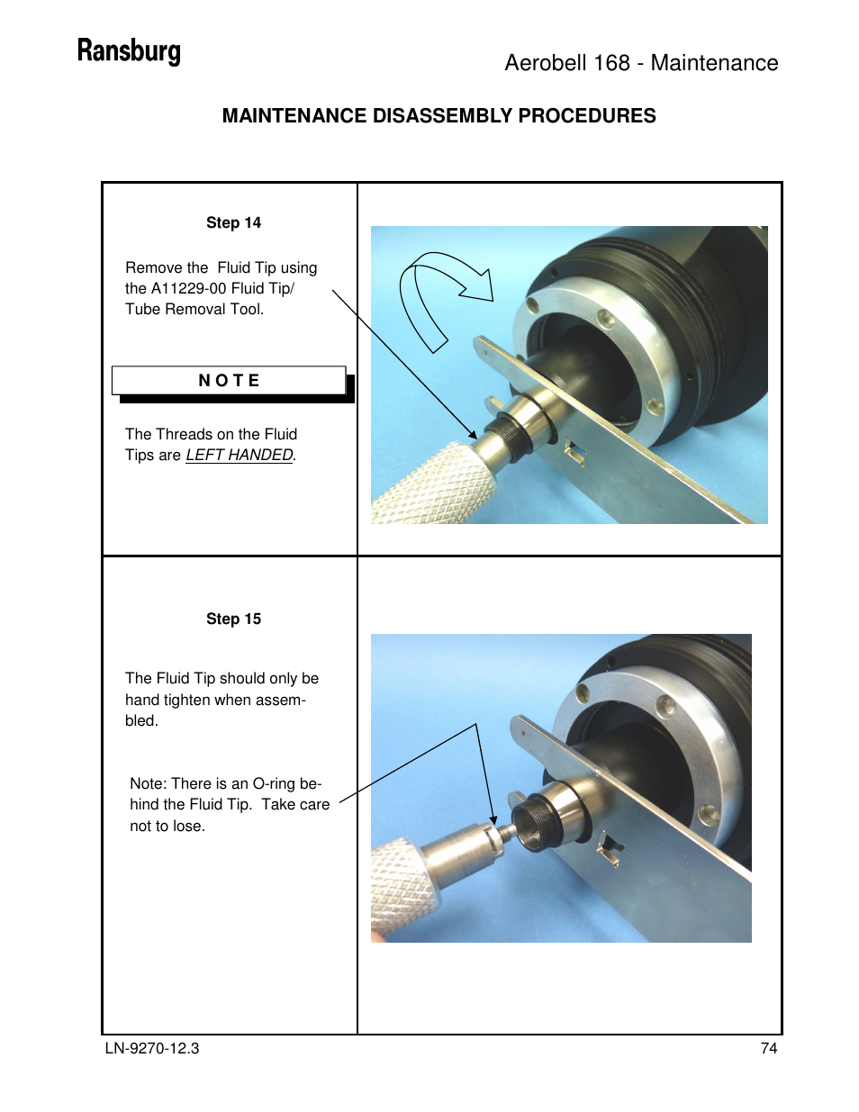 Aerobell 168 - maintenance, Maintenance disassembly procedures | Ransburg Aerobell 168 A12787 User Manual | Page 77 / 116