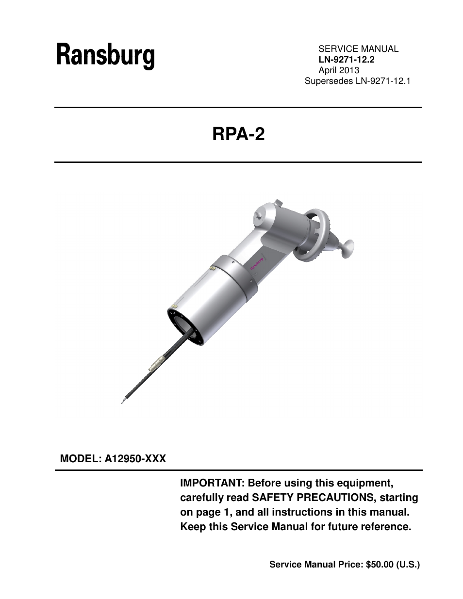 Ransburg RPA-2 Powder Applicator A12950-XXX User Manual | 47 pages
