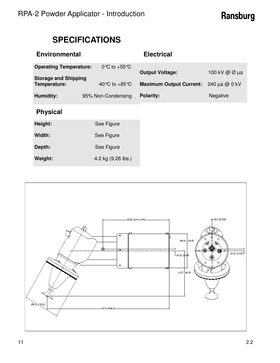 Specifications, Rpa-2 powder applicator - introduction | Ransburg RPA-2 Powder Applicator A12950-XXX User Manual | Page 14 / 47