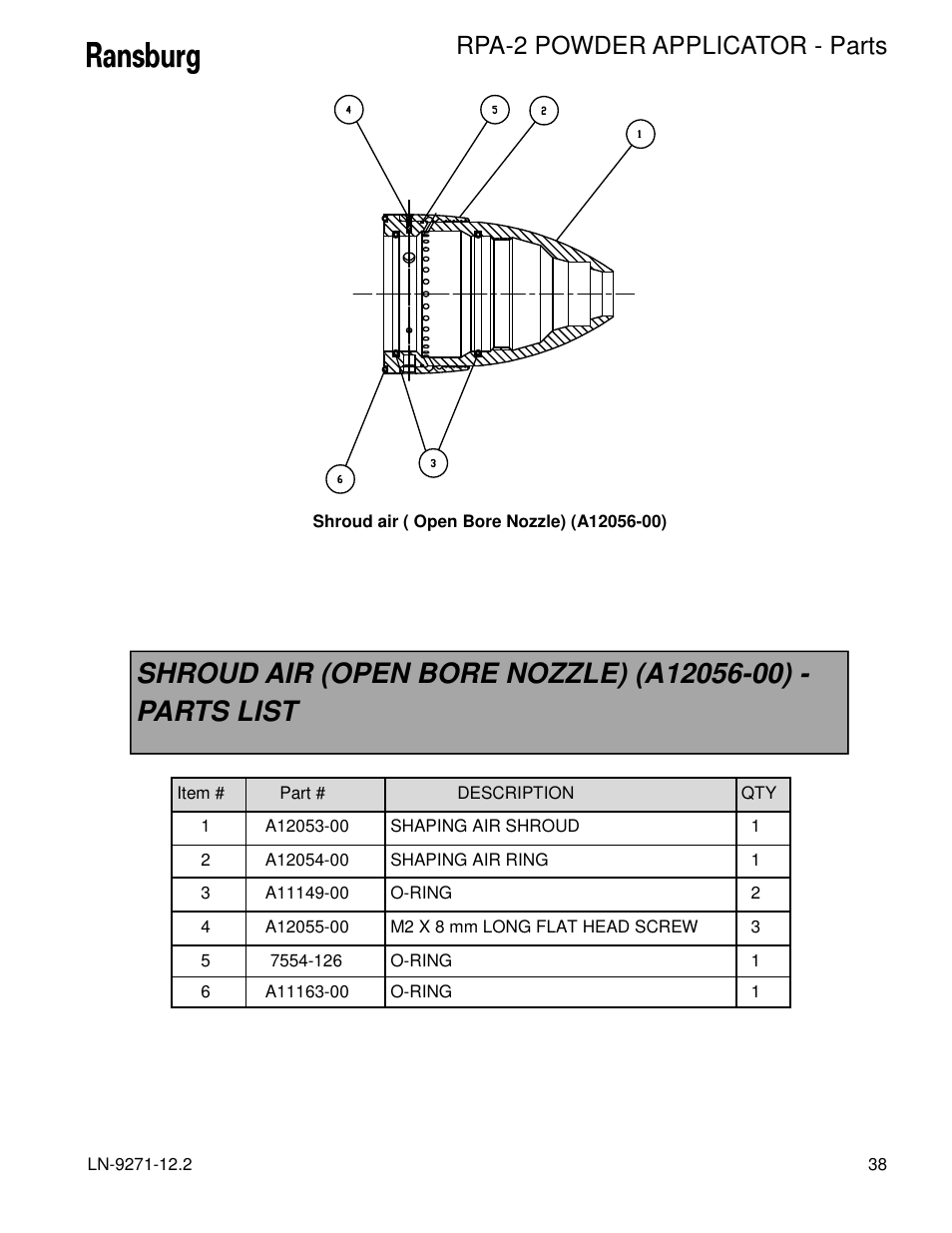 Rpa-2 powder applicator - parts | Ransburg RPA-2 Powder Applicator A12950-XXX User Manual | Page 41 / 47