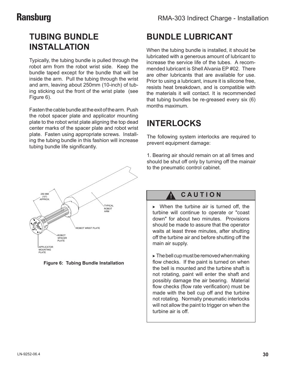 Ransburg, Tubing bundle installation, Bundle lubricant | Interlocks, Rma-303 indirect charge - installation | Ransburg RMA Indirect A11600 User Manual | Page 34 / 103