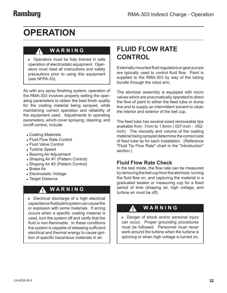 Operation, Ransburg, Fluid flow rate control | Ransburg RMA Indirect A11600 User Manual | Page 36 / 103