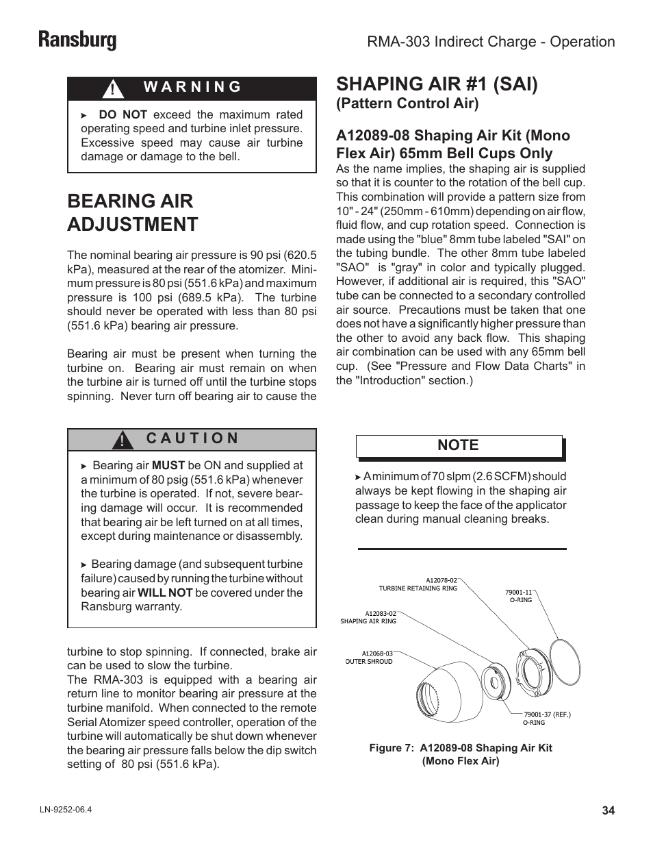 Ransburg, Bearing air adjustment, Shaping air #1 (sai) | Ransburg RMA Indirect A11600 User Manual | Page 38 / 103