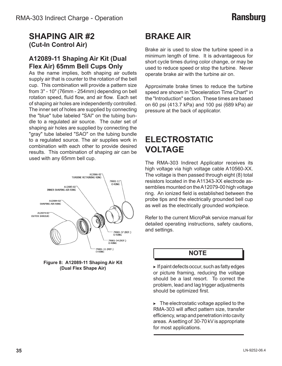 Ransburg, Brake air, Electrostatic voltage | Shaping air #2 | Ransburg RMA Indirect A11600 User Manual | Page 39 / 103