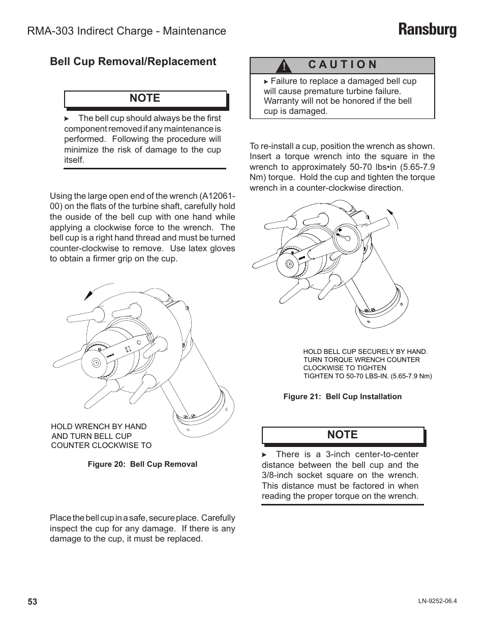 Ransburg, Bell cup removal/replacement, Rma-303 indirect charge - maintenance | Ransburg RMA Indirect A11600 User Manual | Page 57 / 103