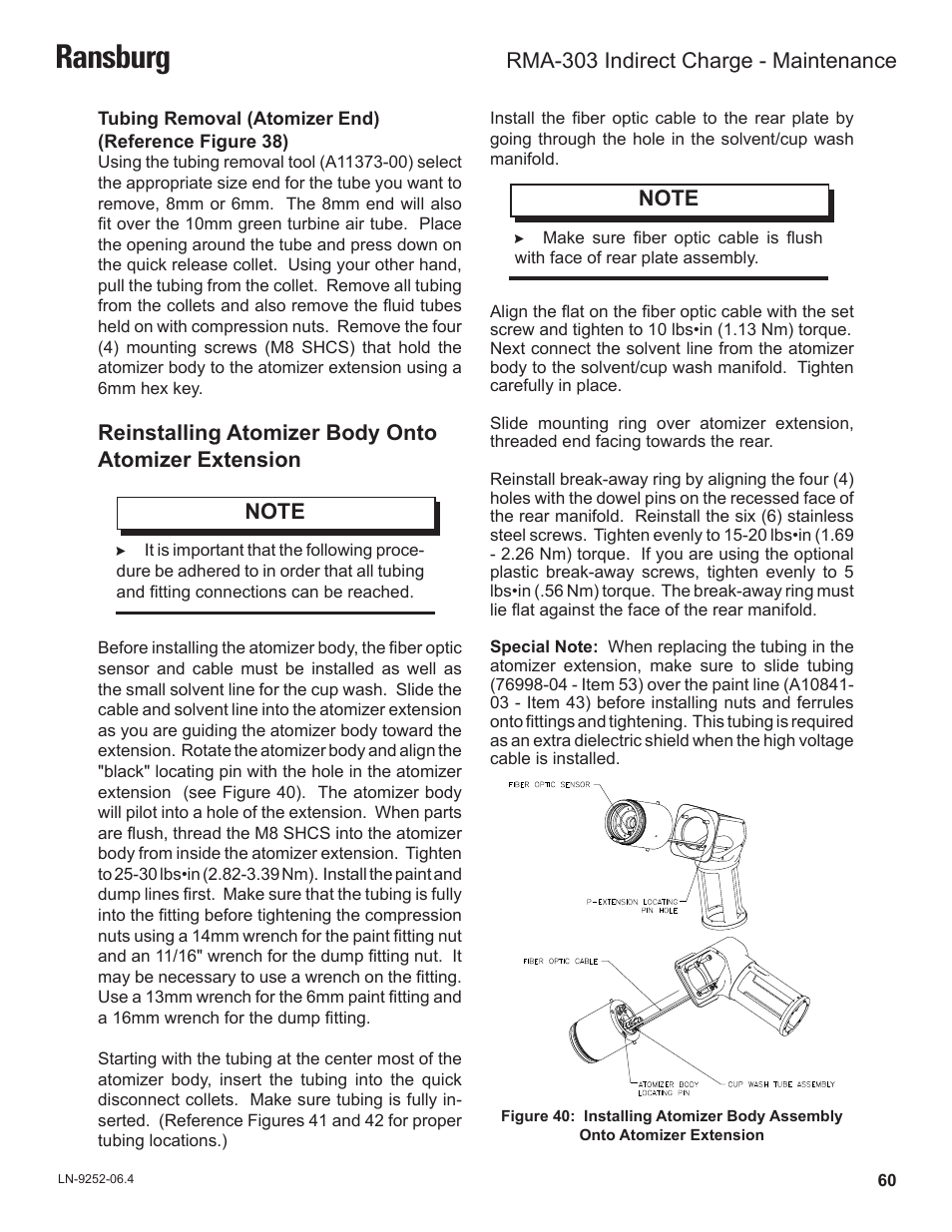 Ransburg, Reinstalling atomizer body onto atomizer extension, Rma-303 indirect charge - maintenance | Ransburg RMA Indirect A11600 User Manual | Page 64 / 103