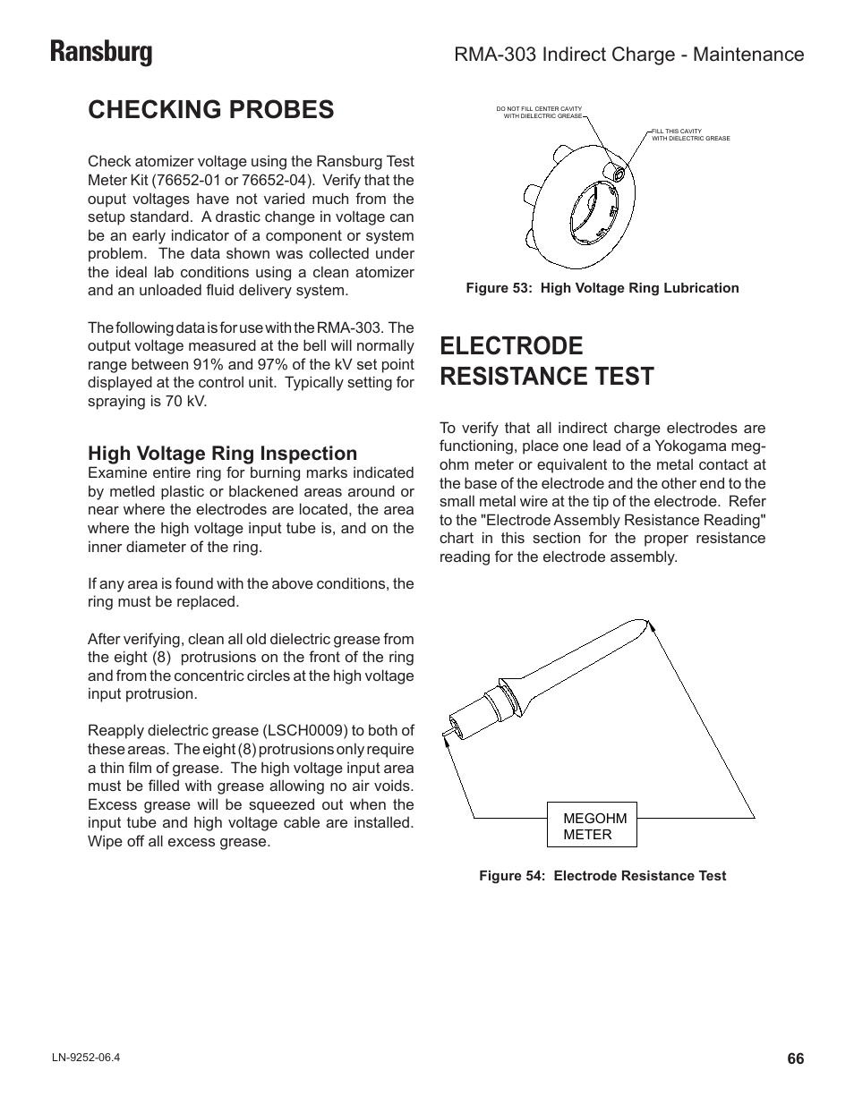 Ransburg, Checking probes, Electrode resistance test | High voltage ring inspection, Rma-303 indirect charge - maintenance | Ransburg RMA Indirect A11600 User Manual | Page 70 / 103