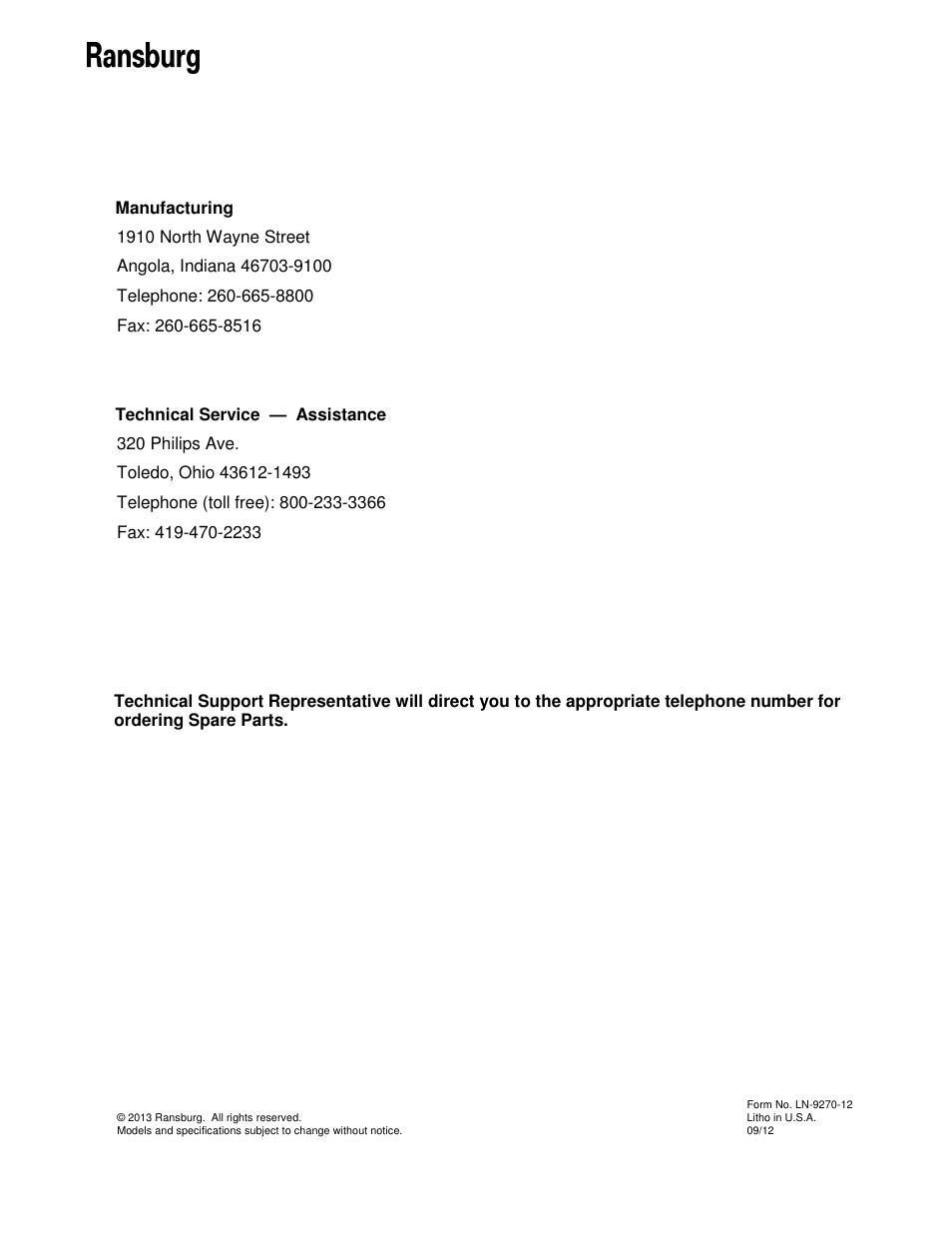 Ransburg RMA Indirect A12869 User Manual | Page 121 / 121