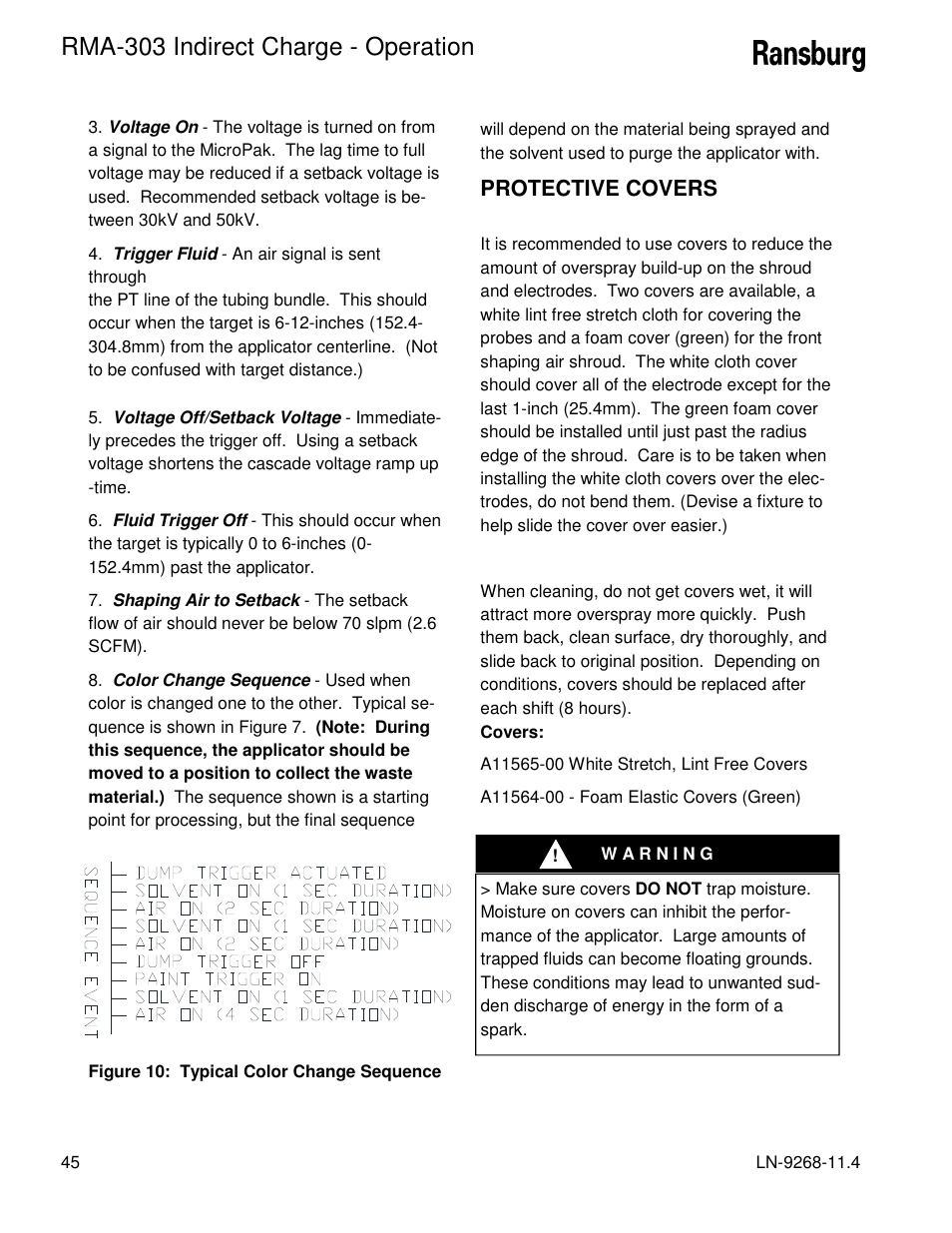 Rma-303 indirect charge - operation, Protective covers | Ransburg RMA Indirect A12869 User Manual | Page 50 / 121