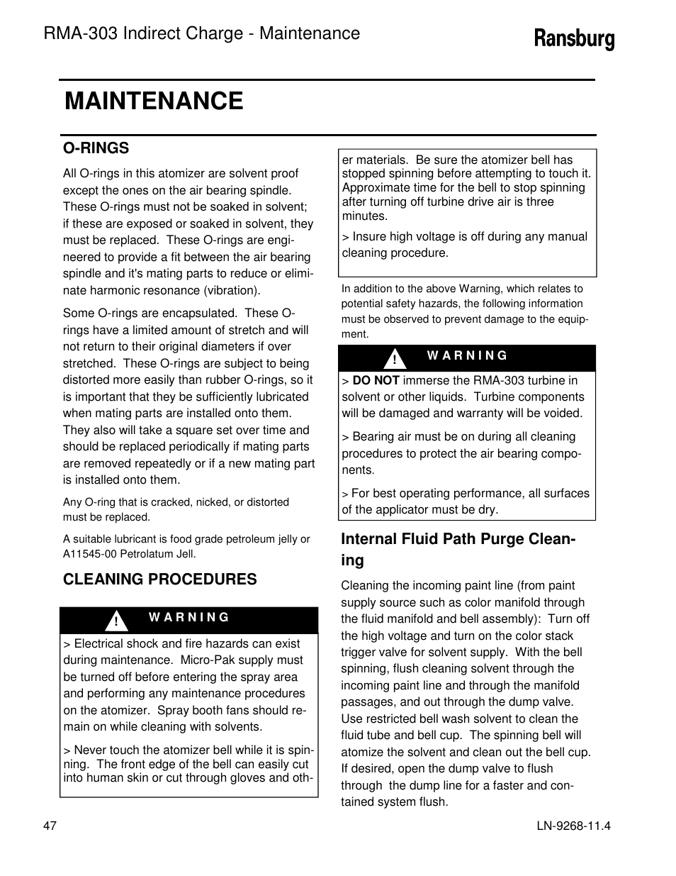 Maintenance, Rma-303 indirect charge - maintenance | Ransburg RMA Indirect A12869 User Manual | Page 52 / 121