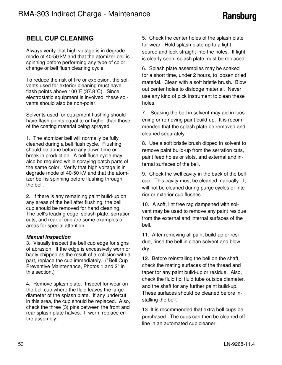 Rma-303 indirect charge - maintenance | Ransburg RMA Indirect A12869 User Manual | Page 58 / 121