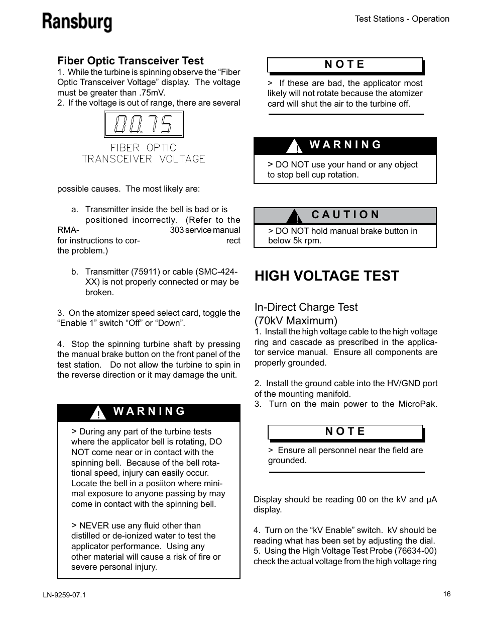 High voltage test | Ransburg Test Stand RMA-303, EVOLVER, EVOLVER NE User Manual | Page 19 / 28
