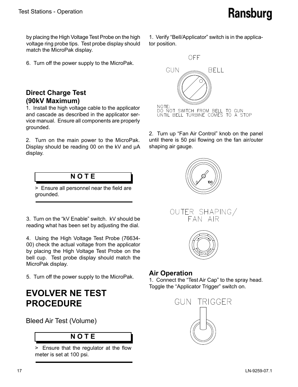 Evolver ne test procedure | Ransburg Test Stand RMA-303, EVOLVER, EVOLVER NE User Manual | Page 20 / 28
