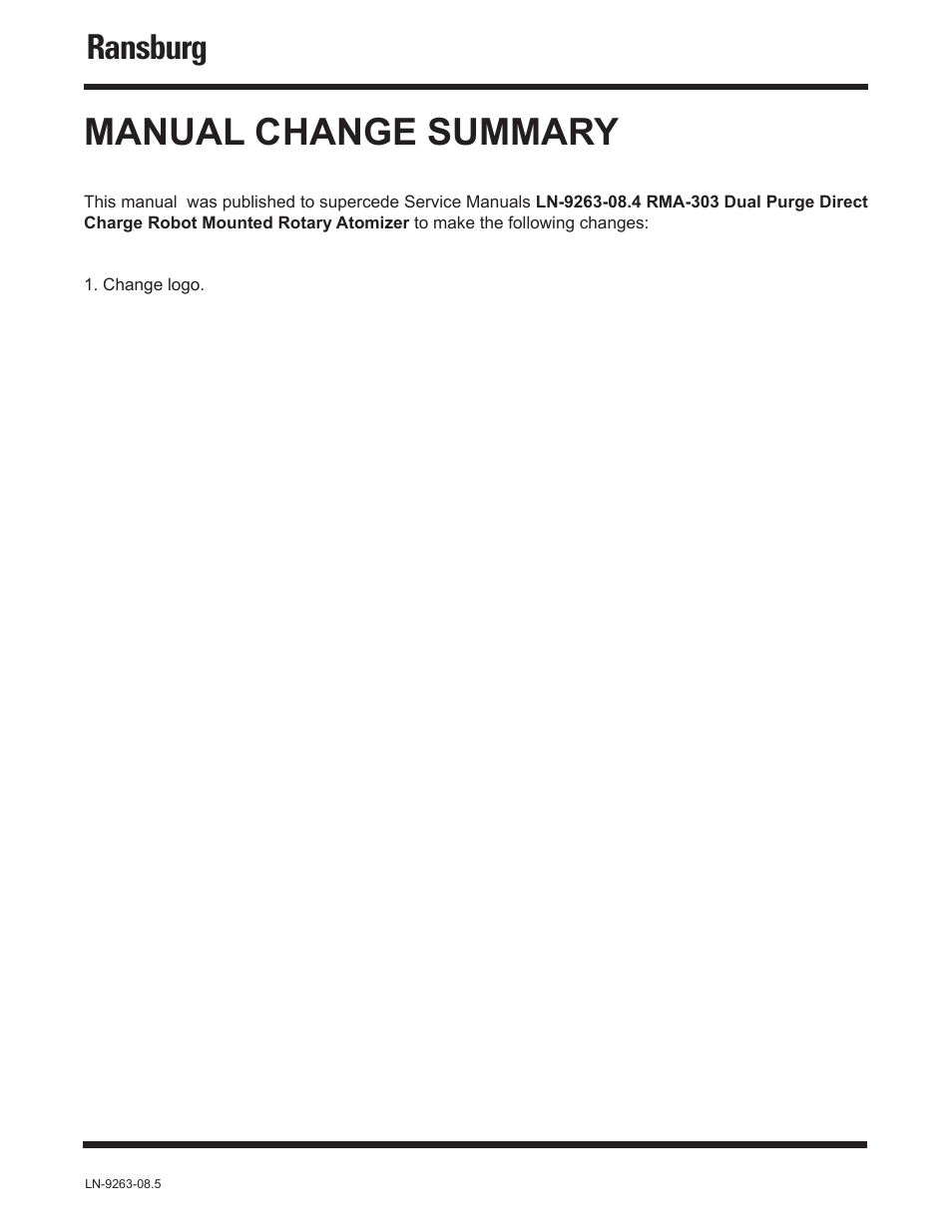 Manual change summary, Ransburg | Ransburg RMA Dual Purge Direct A12300 User Manual | Page 115 / 116