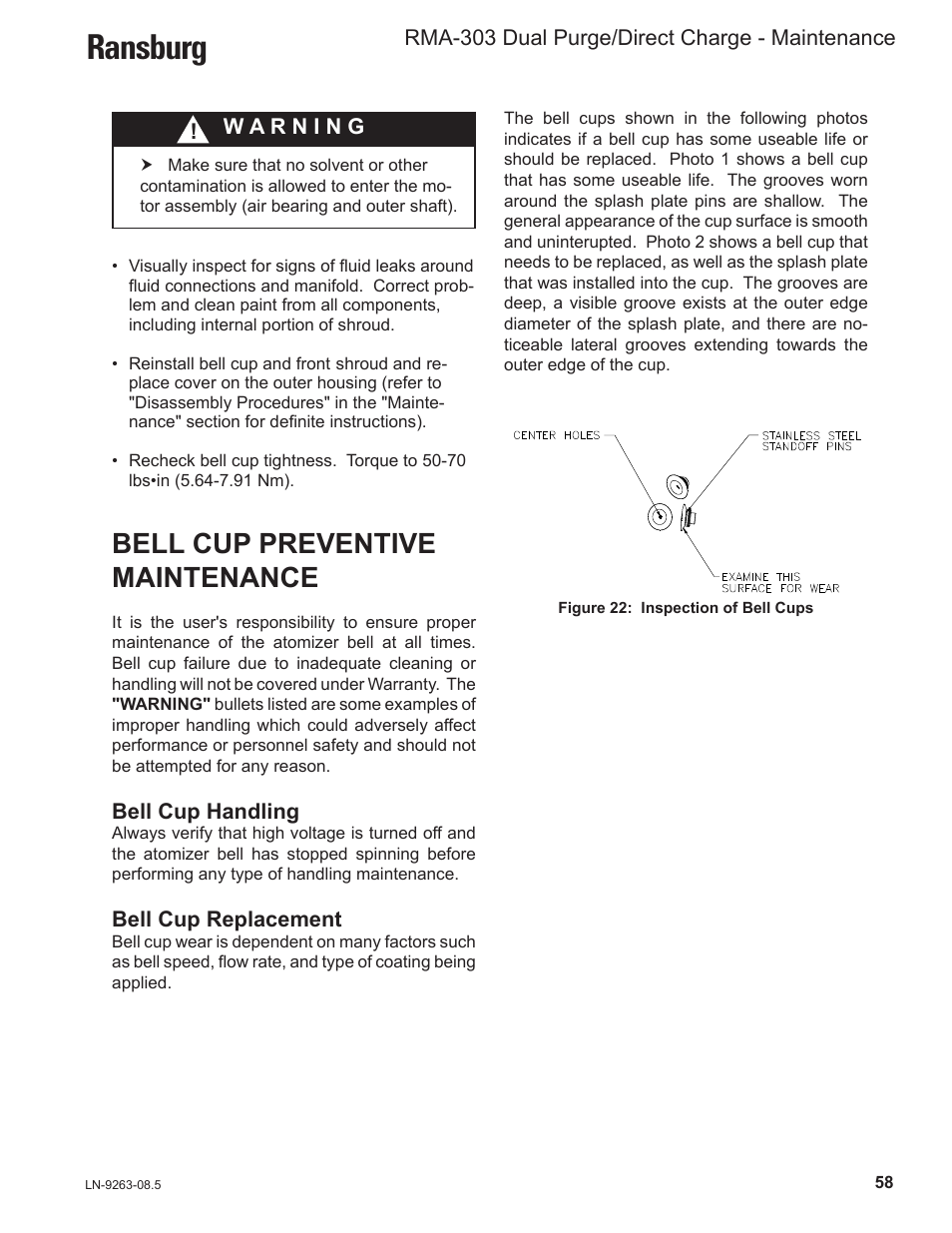 Ransburg, Bell cup preventive maintenance | Ransburg RMA Dual Purge Direct A12300 User Manual | Page 63 / 116