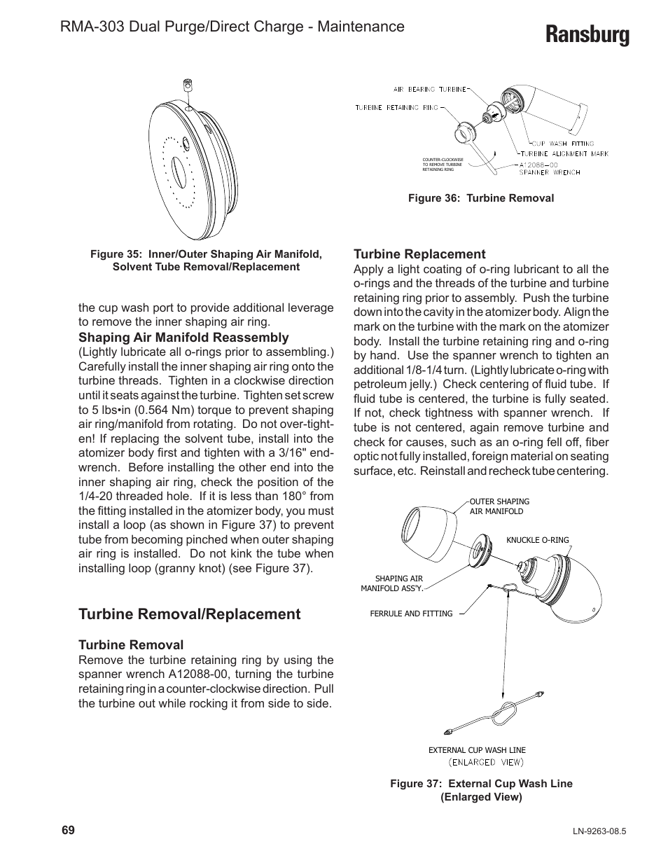 Ransburg, Rma-303 dual purge/direct charge - maintenance, Turbine removal/replacement | Ransburg RMA Dual Purge Direct A12300 User Manual | Page 74 / 116