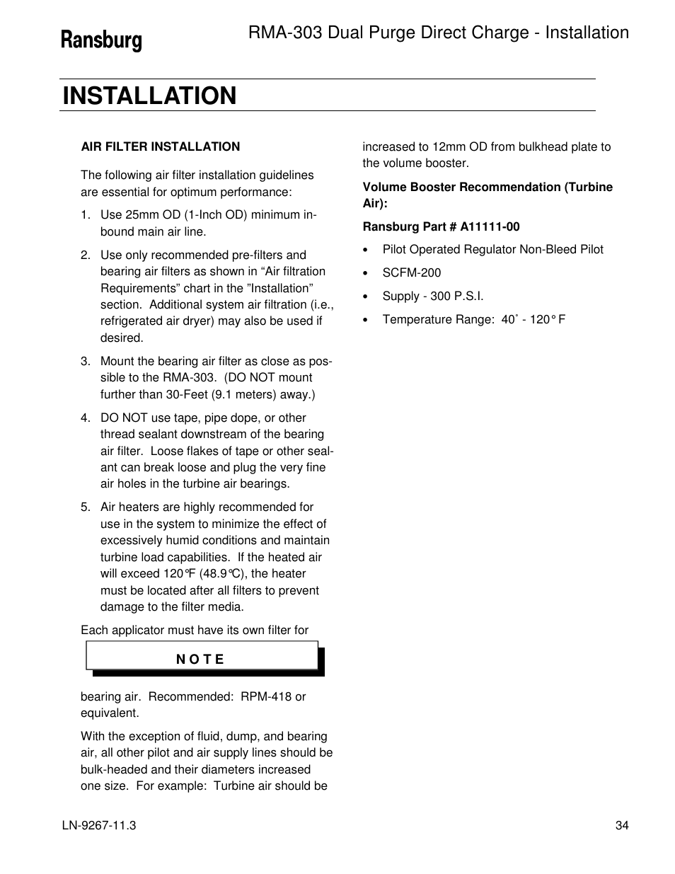 Installation, Rma-303 dual purge direct charge - installation | Ransburg RMA Dual Purge Direct A12868 User Manual | Page 37 / 120