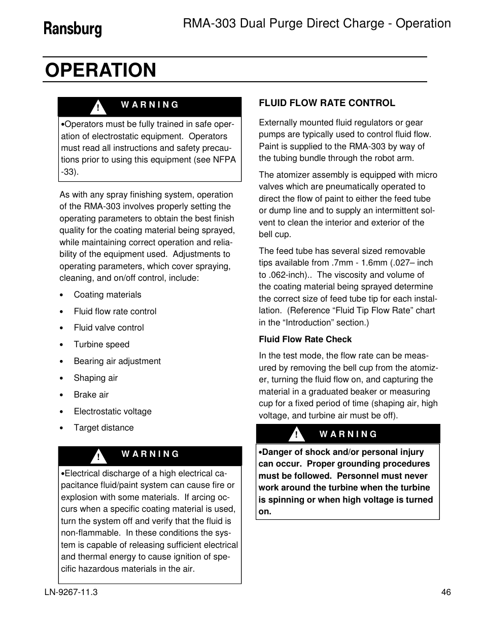 Operation, Rma-303 dual purge direct charge - operation | Ransburg RMA Dual Purge Direct A12868 User Manual | Page 49 / 120