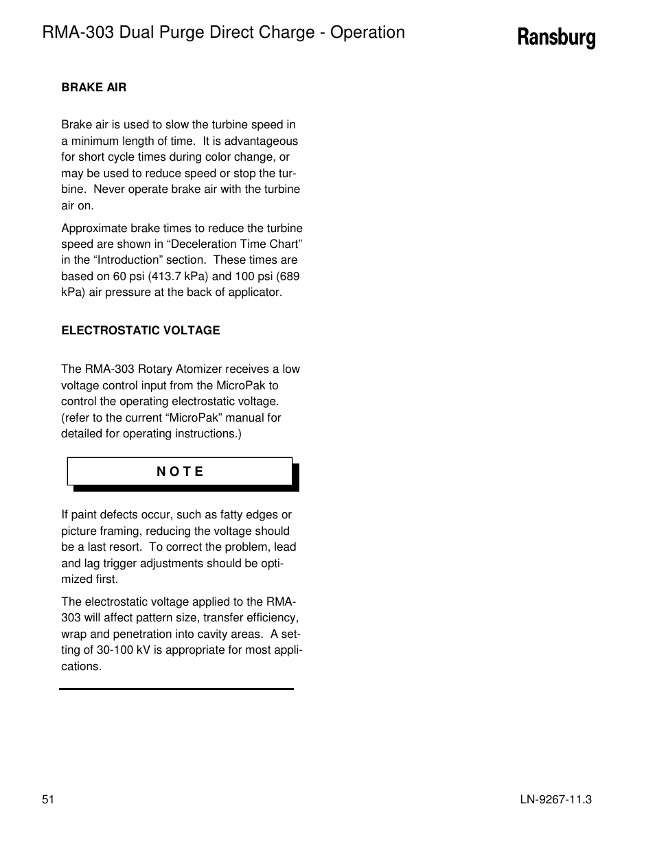 Rma-303 dual purge direct charge - operation | Ransburg RMA Dual Purge Direct A12868 User Manual | Page 54 / 120