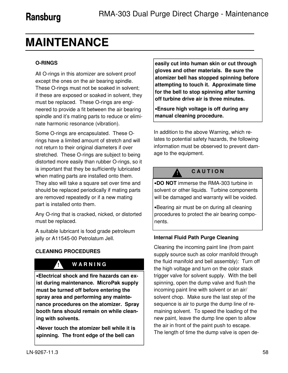 Maintenance, Rma-303 dual purge direct charge - maintenance | Ransburg RMA Dual Purge Direct A12868 User Manual | Page 61 / 120