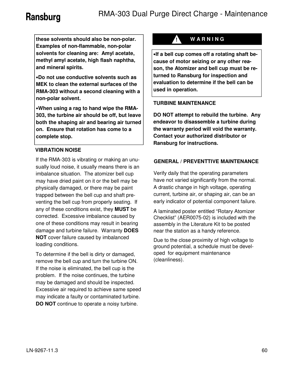 Rma-303 dual purge direct charge - maintenance | Ransburg RMA Dual Purge Direct A12868 User Manual | Page 63 / 120