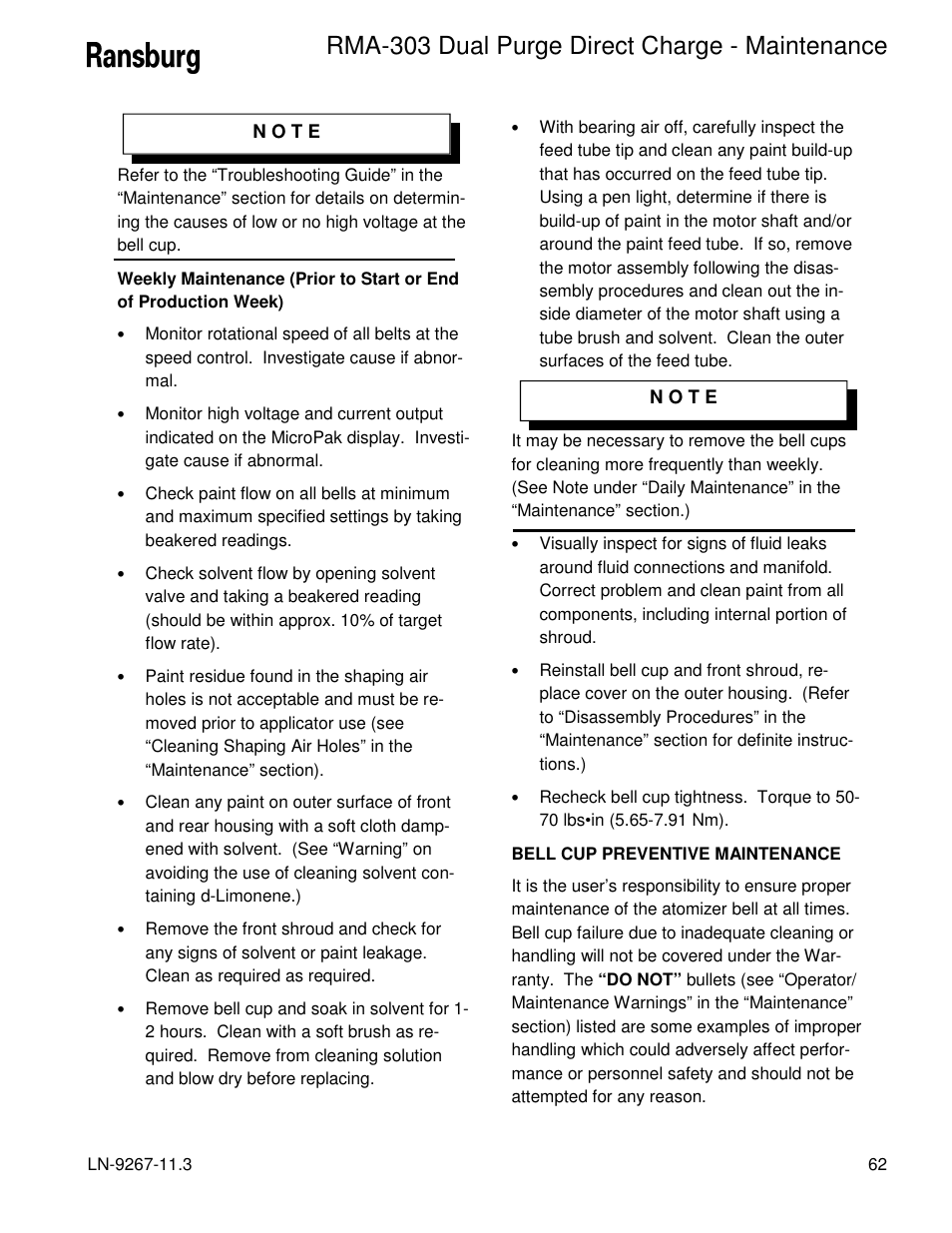 Rma-303 dual purge direct charge - maintenance | Ransburg RMA Dual Purge Direct A12868 User Manual | Page 65 / 120