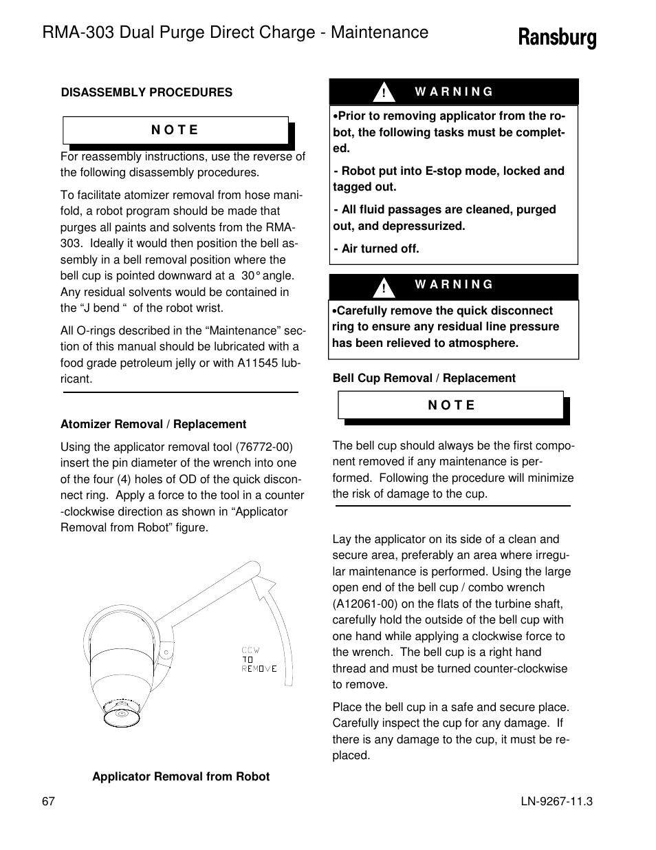 Rma-303 dual purge direct charge - maintenance | Ransburg RMA Dual Purge Direct A12868 User Manual | Page 70 / 120